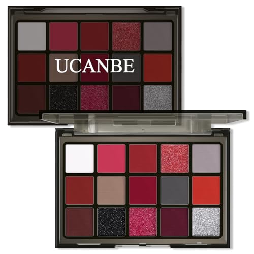 UCANBE 15-Color Red Eyeshadow Palette for Halloween & Parties