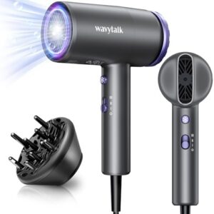 Wavytalk 1875W Purple Ionic Hair Dryer with Diffuser and Lightweight Design