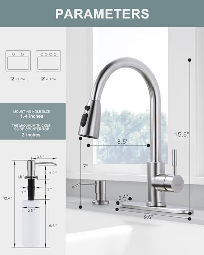 WOWOW Pull Down Kitchen Faucet with Soap Dispenser, Nickel - Image 6
