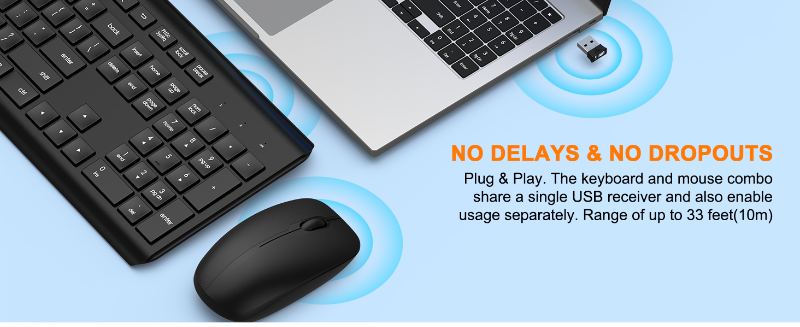 Wireless Keyboard and Mouse Combo Full Size Silent Ergonomic Keyboard Mouse Cordless Mouse Keyboard