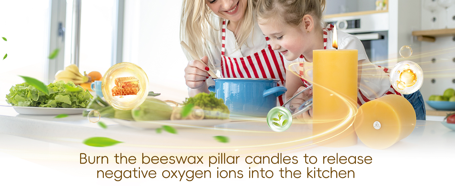 Light the beeswax column wax to release negative oxygen ions into the kitchen