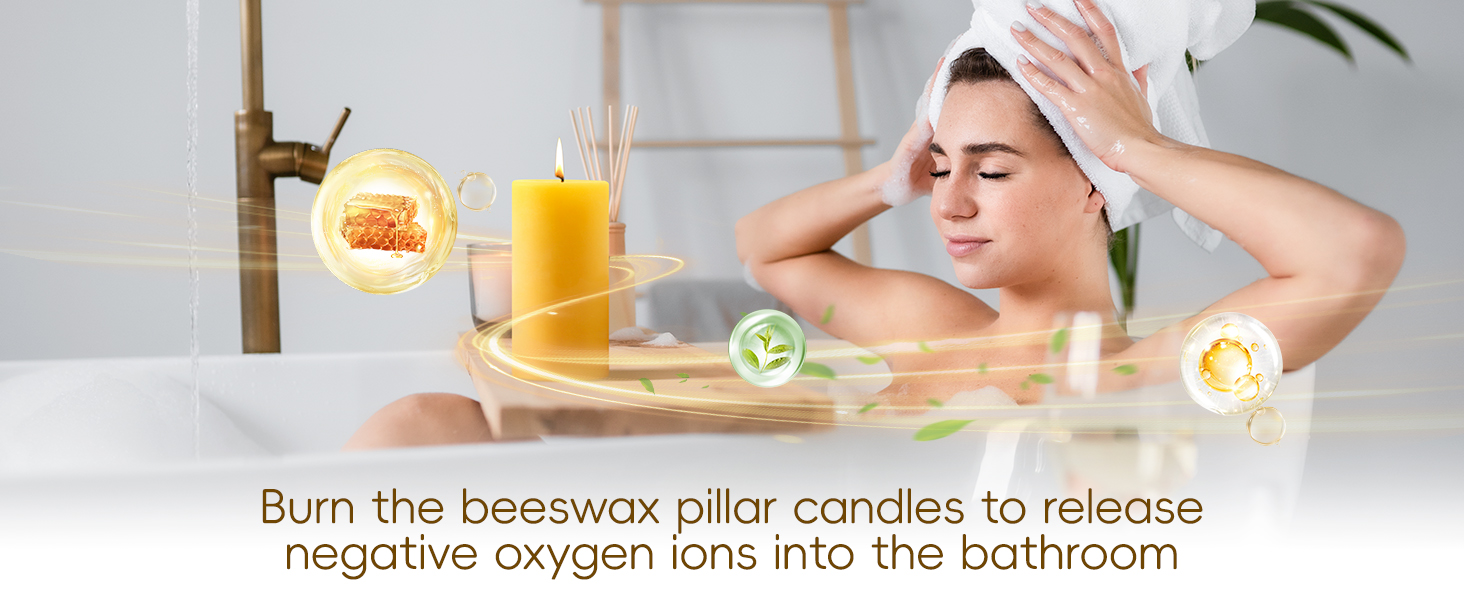 Light the beeswax column wax to release negative oxygen ions into the bathroom