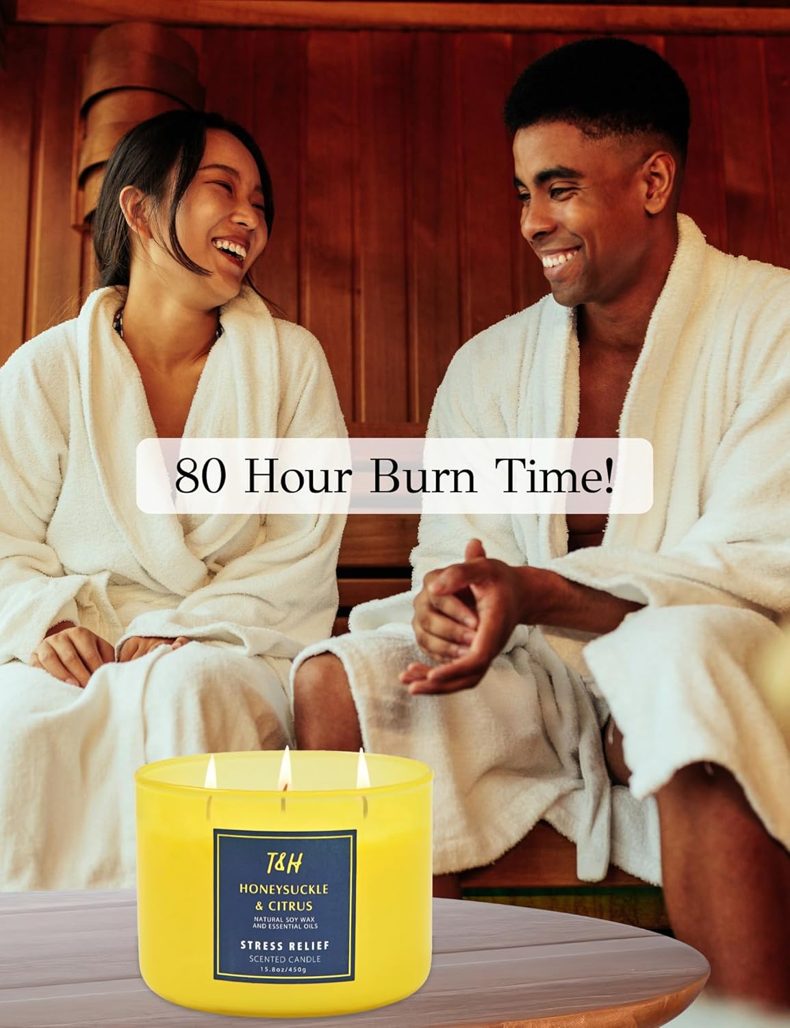 Honeysuckle Citrus Scented Candle 3 Wick | Relaxing Soy Candles for Home | Aromatherapy Candle for Stress Relief | Grapefruit Mint Candle Long Lasting Clean Burn | Uplifting Candles for Women & Men - Image 3