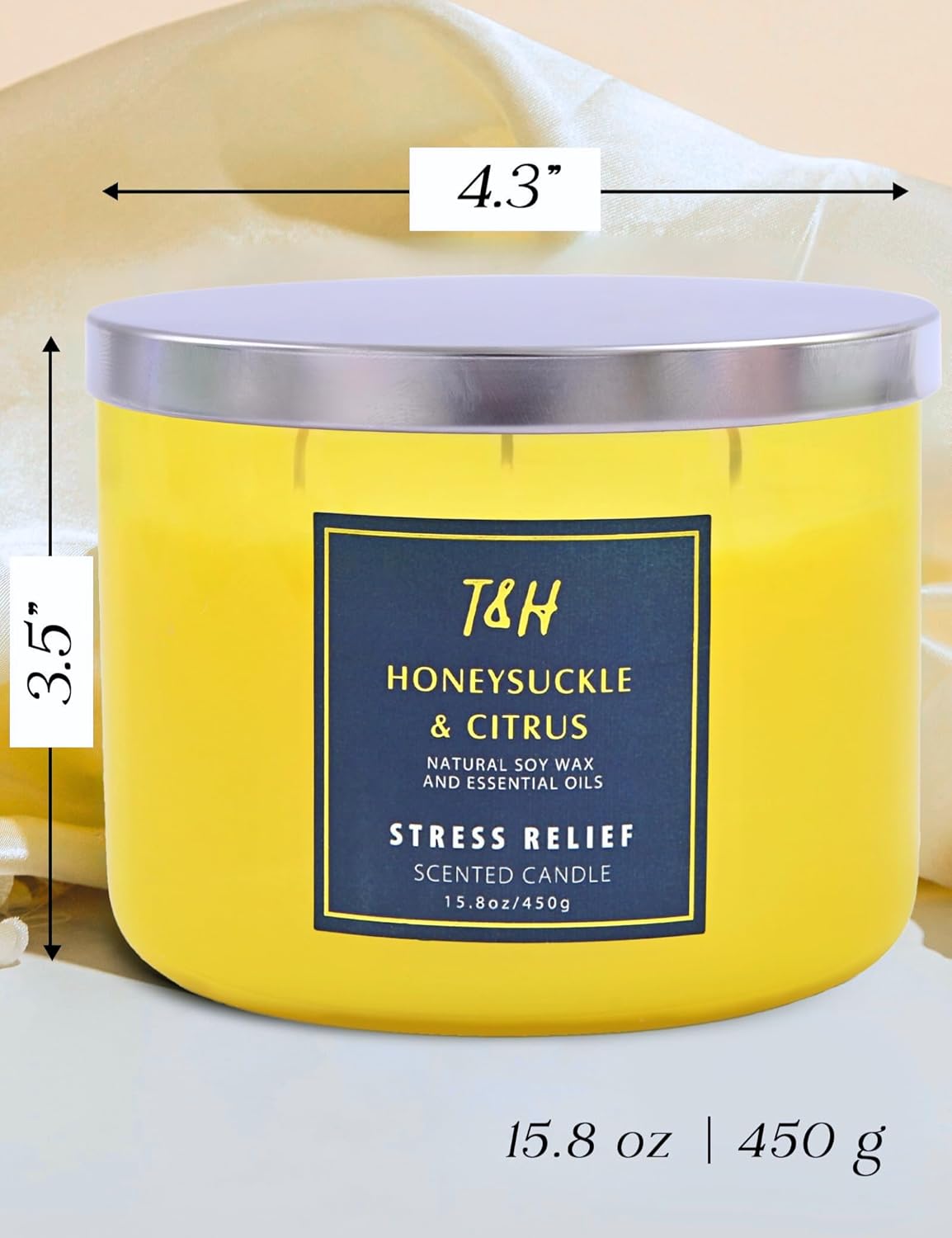 Honeysuckle Citrus Scented Candle 3 Wick | Relaxing Soy Candles for Home | Aromatherapy Candle for Stress Relief | Grapefruit Mint Candle Long Lasting Clean Burn | Uplifting Candles for Women & Men - Image 4