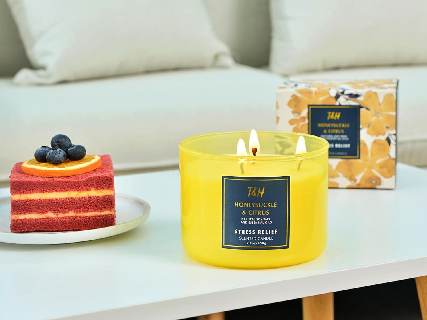 Honeysuckle Citrus Scented Candle 3 Wick | Relaxing Soy Candles for Home | Aromatherapy Candle for Stress Relief | Grapefruit Mint Candle Long Lasting Clean Burn | Uplifting Candles for Women & Men - Image 7