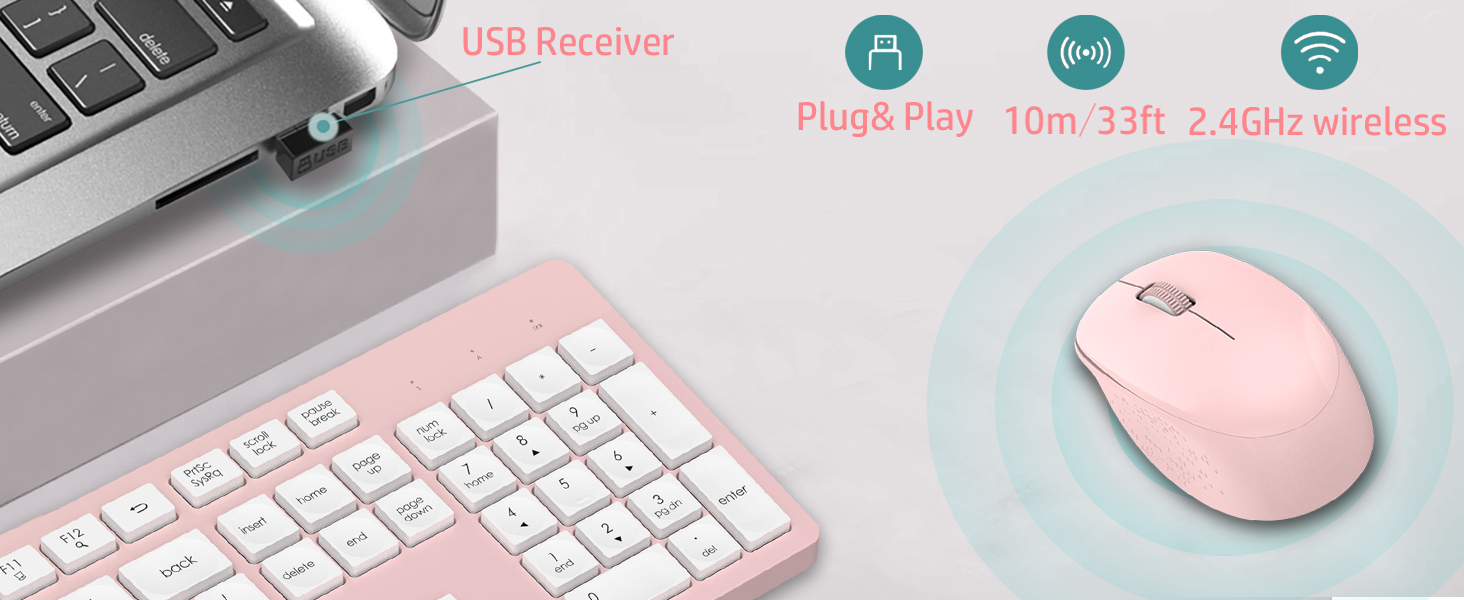 Pink Wireless Keyboard and Mouse Combo