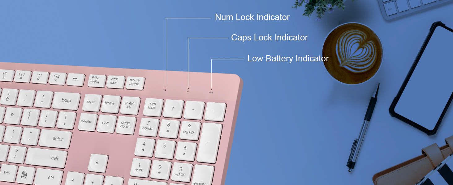 Pink Wireless Keyboard and Mouse Combo
