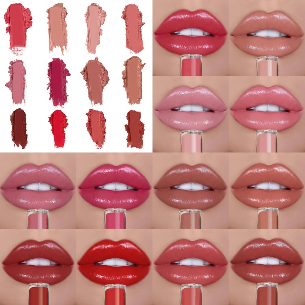 12 Colors Cream Texture Lipstick 2025 New Long Lasting Lipstick Lipgloss Velvet Lip Makeup, Natural Non-Fading Liquid Lip Stick Non-Stick Lip Gloss Hydrating Lip Tint for Women (#01, 2fl oz/6ml) - Image 2