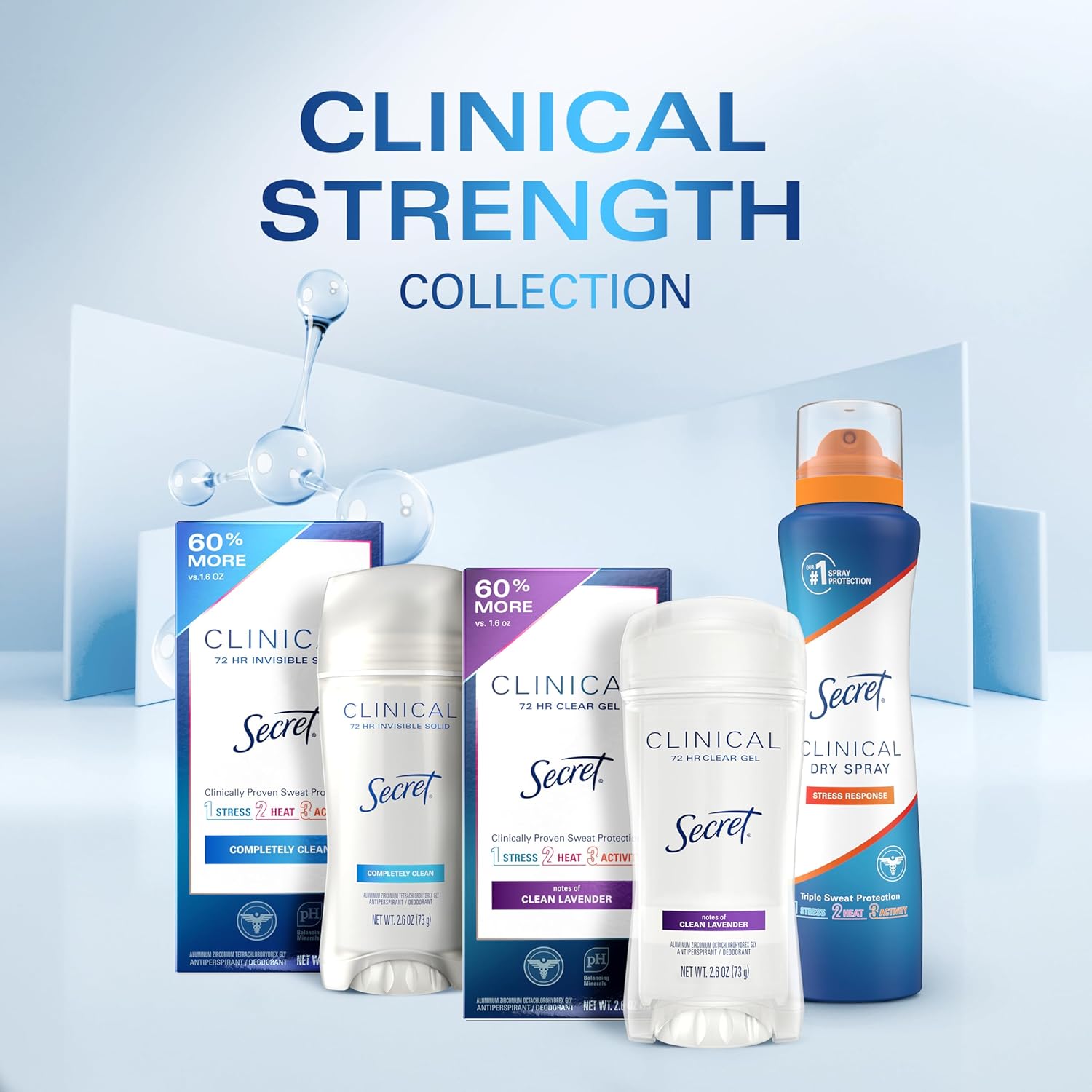 Secret Clinical Strength Antiperspirant Deodorant for Women, 3X Stress Protection, 72hr Sweat & Odor Protection, PH Balancing Minerals, Clear Gel, Completely Clean Scent, 2.6 oz - Image 10