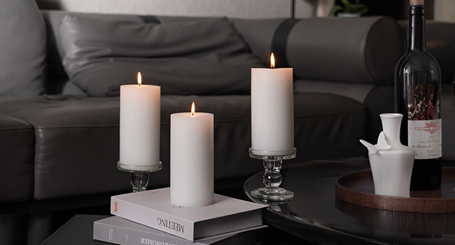 Modern white pillar candles