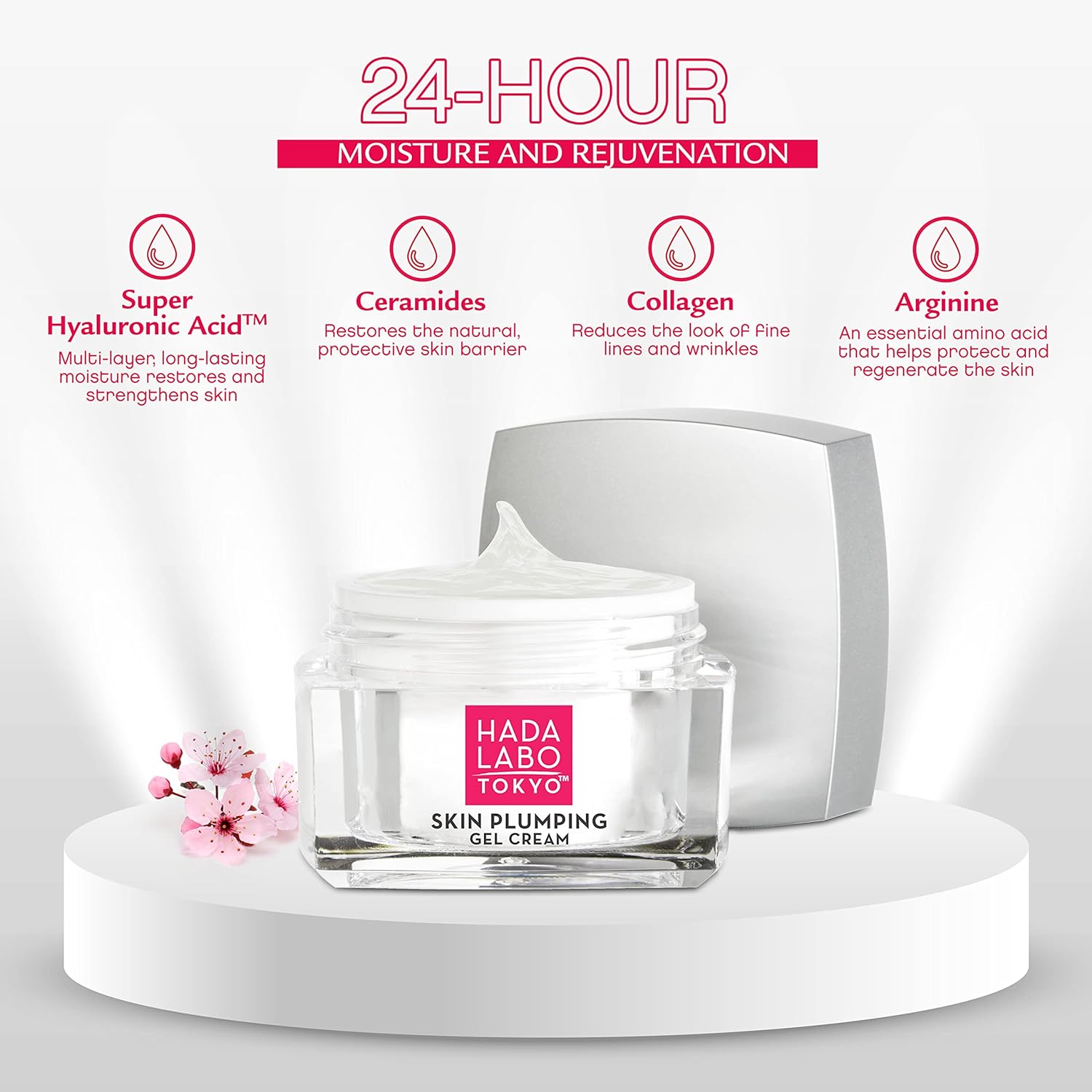 Hada Labo Tokyo Plumping Gel Cream Facial Moisturizer 1.76 oz with Super Hyaluronic Acid Ceramides Collagen - Image 4