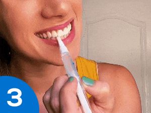 Step 1 to 4 guide: Brush & floss your teeth. Open the cap, twist and apply. Leave on for 30 seconds.