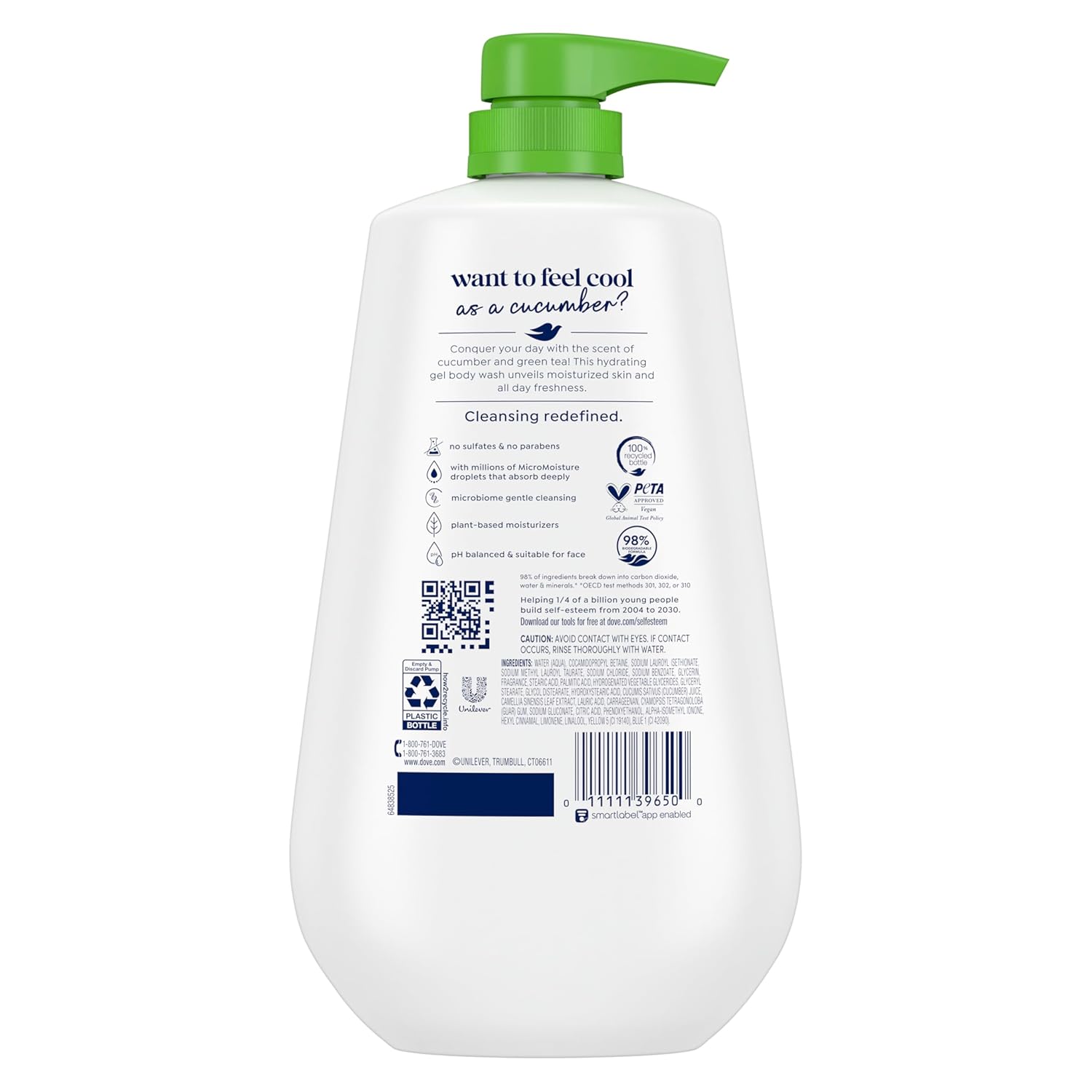 Dove Refreshing Cucumber and Green Tea Body Wash with Pump 3-Count 24-Hour Moisturizer - Image 2