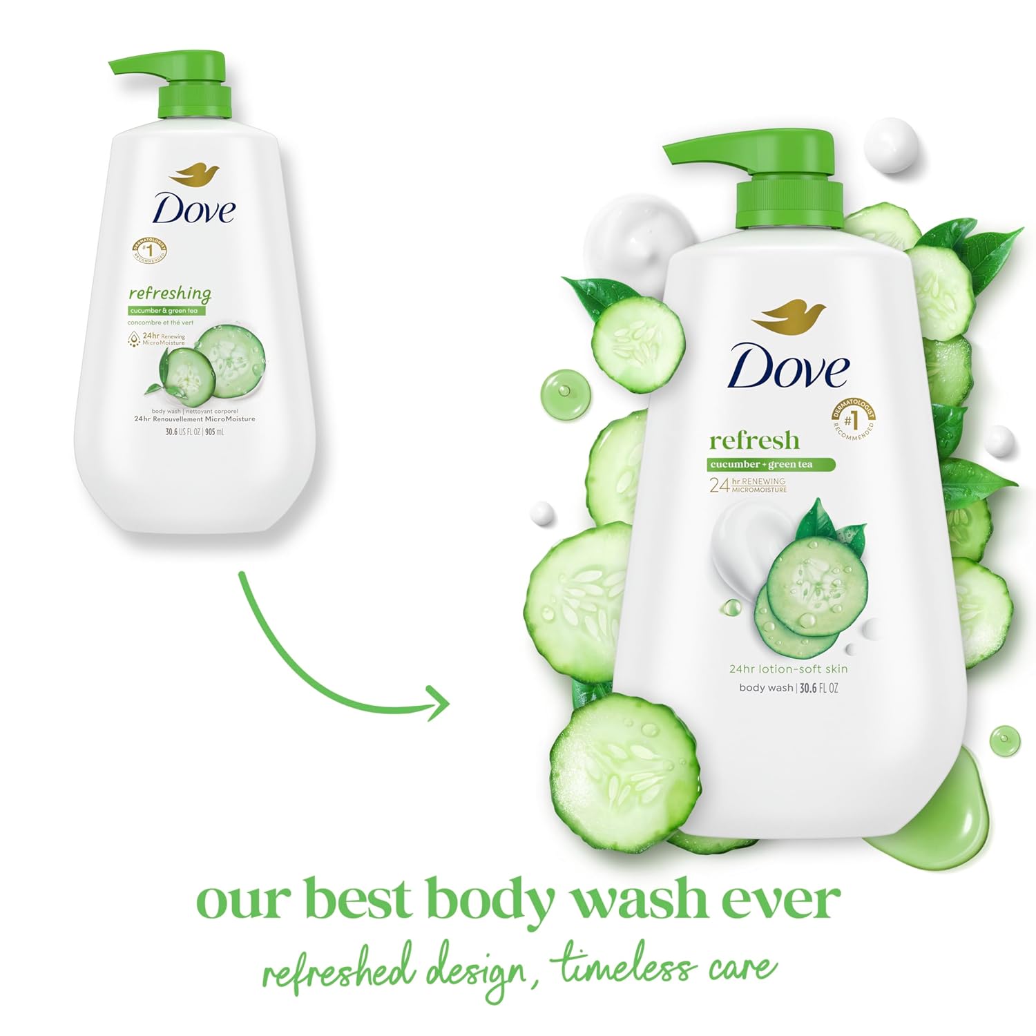 Dove Refreshing Cucumber and Green Tea Body Wash with Pump 3-Count 24-Hour Moisturizer - Image 3