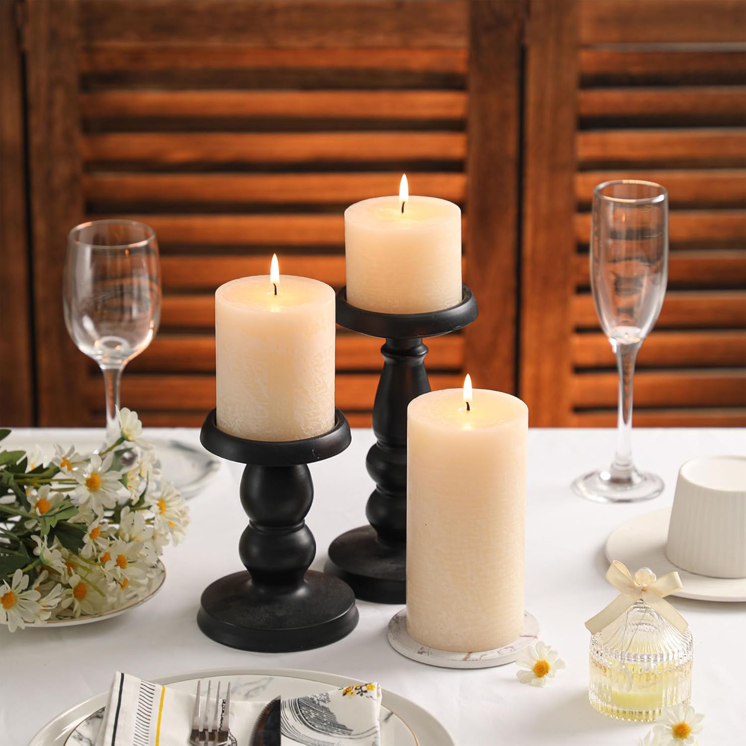 3x4 Inch Ivory Pillar Candles Set of 3 - Hand-Poured Unscented Candles, Long Clean Burning, Large Big Candles, Smokeless Dripless Candles for Dinner Table, Wedding, Home, Bathroom, Rustic Decor - Image 4
