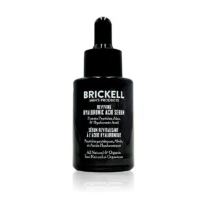 Brickell Men's Anti Aging Hyaluronic Acid Serum for Face, Reviving Day Serum for Men, Natural and Organic with Protein Peptides to Restore Firmness and Collagen, 1 Ounce, Scented