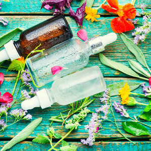 Picture with flowers and bottles