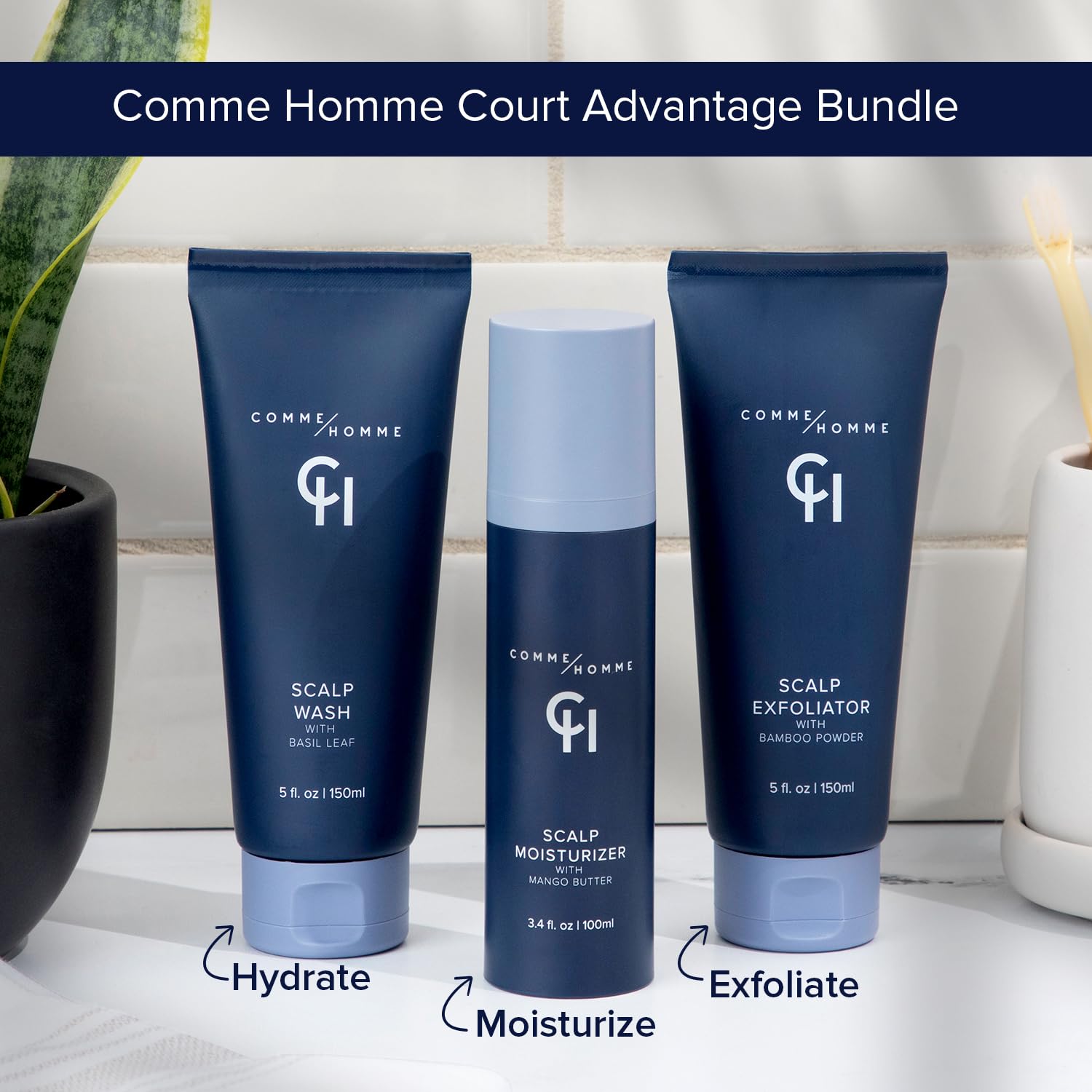 Comme Homme Hydrating Scalp Wash for Bald Men | Gently Cleanses, Soothes & Energizes with Basil, Aloe, Tree Tea & Caffeine | Scalp Wash for Face & Scalp | 5 fl. oz/ 150 ml - Image 7