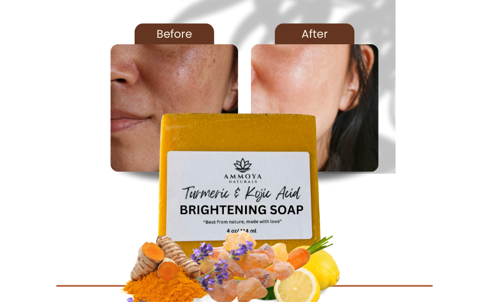 Before and after picture of turmeric skin brightening soap