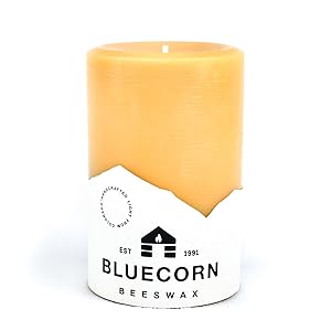Raw bees wax pillar candle from Bluecorn Beeswax