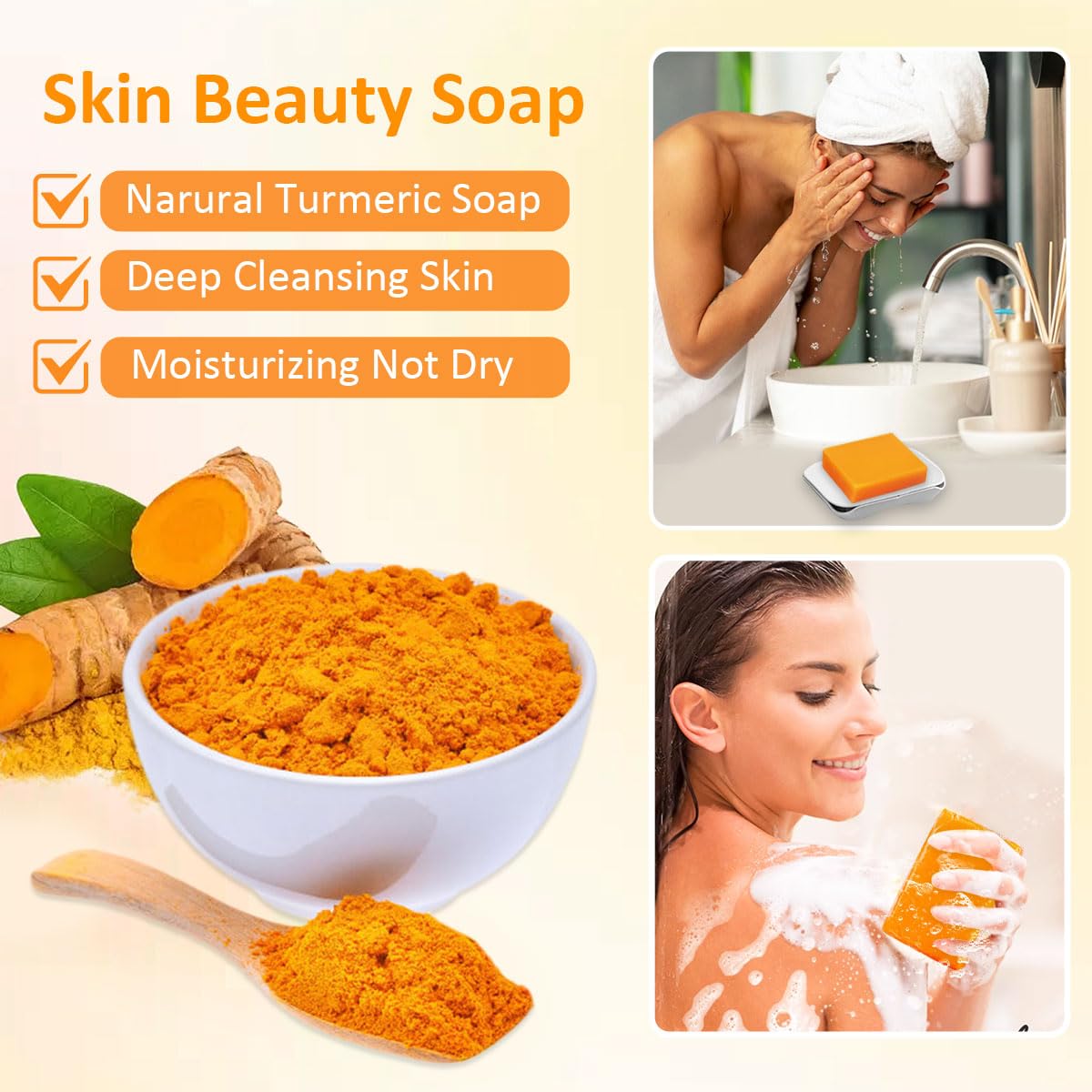 Kojic Acid Turmeric Soap Bar - Dark Spot Remover for Face Even Skin Tone, Moisturizing & Nourishing Natural Ingredients - Image 3