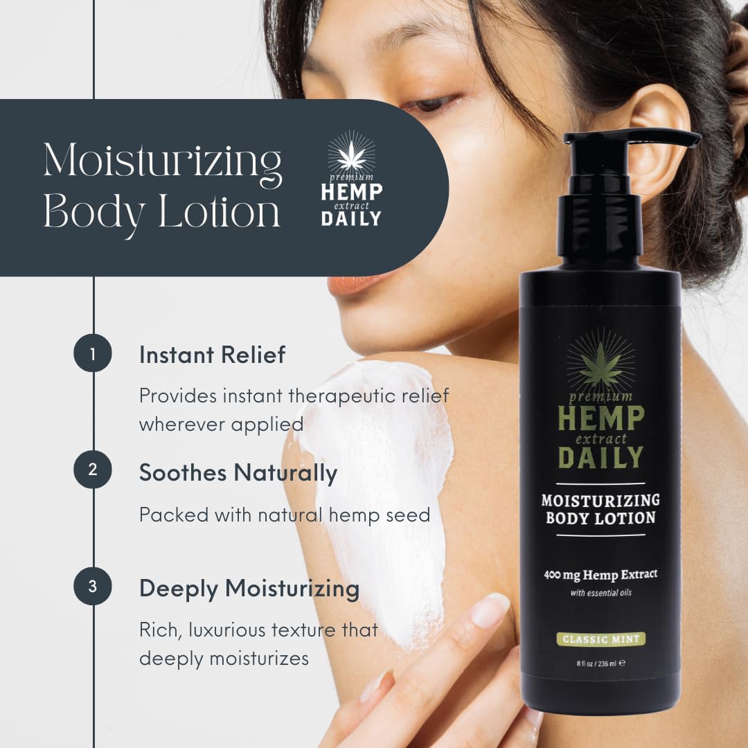 Premium Hemp Daily Ultra-Moisturizing Body Lotion - Face Moisturizer & Hand Cream - Dry Skincare Cream with Hemp Seed & Essential Oils - Classic Mint - 8oz (Pack of 1) - Image 4