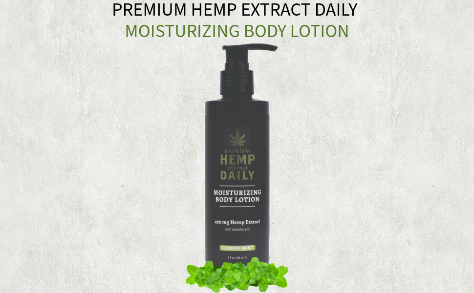 Hemp Daily Moisturizing Body Lotion sitting on a bunch of mint leaves
