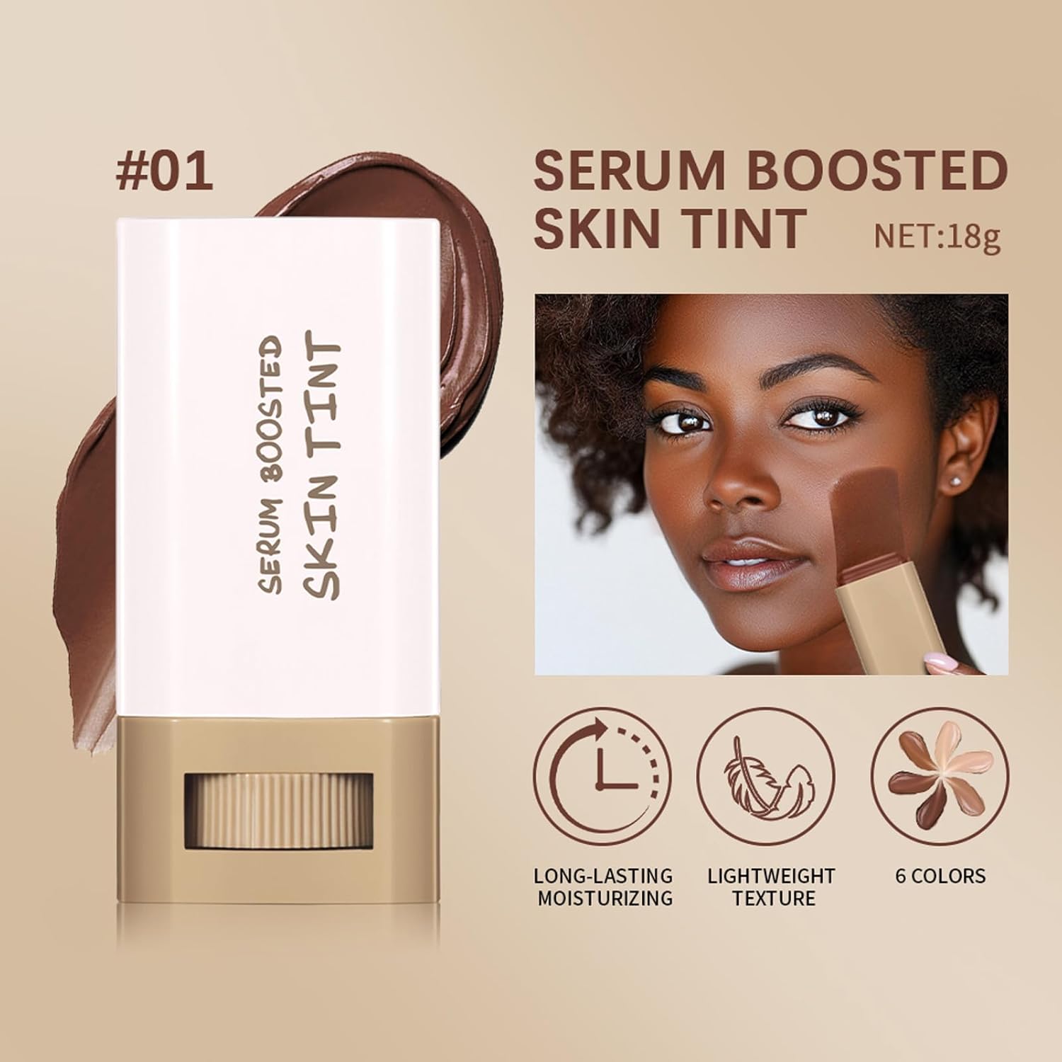 Hydrating Beauty Balm Serum Tinted Moisturizer Stick, Lightweight Flawless Radiant Dewy Finish, Sheer to Medium Coverage, All-Day Wear (Shade 4, 1ct) - Image 8