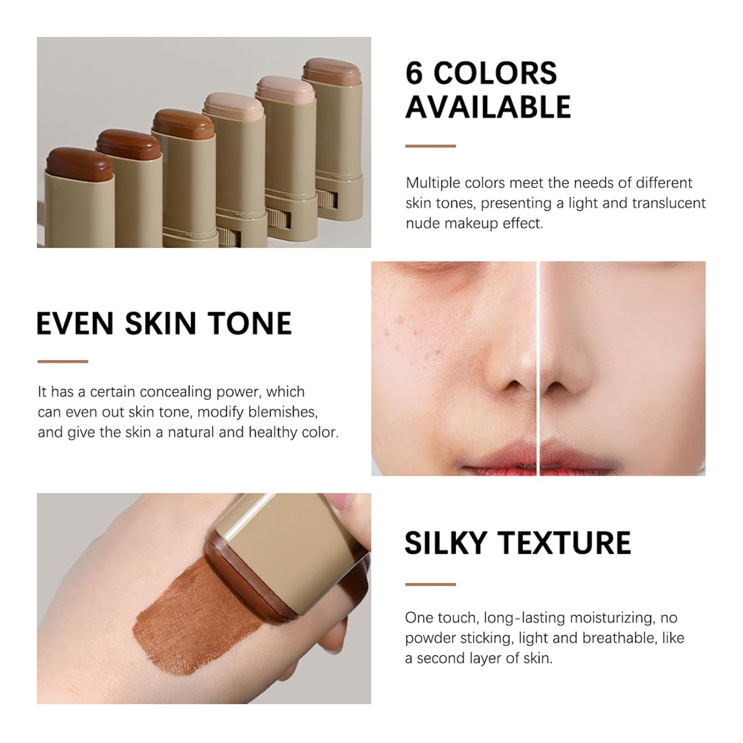 Hydrating Beauty Balm Serum Tinted Moisturizer Stick, Lightweight Flawless Radiant Dewy Finish, Sheer to Medium Coverage, All-Day Wear (Shade 4, 1ct) - Image 9