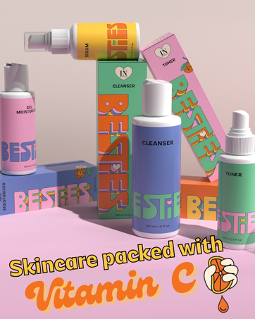 Besties cleanser, toner, serum and moisturizer packed with vitamin c