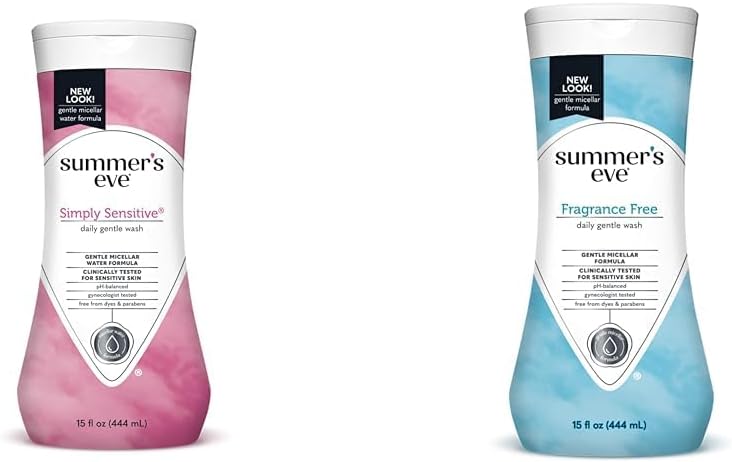 Summer's Eve Simply Sensitive & Fragrance Free Daily Gentle Feminine Body Washes, Remove Odor, pH Balanced, 2x15 fl oz