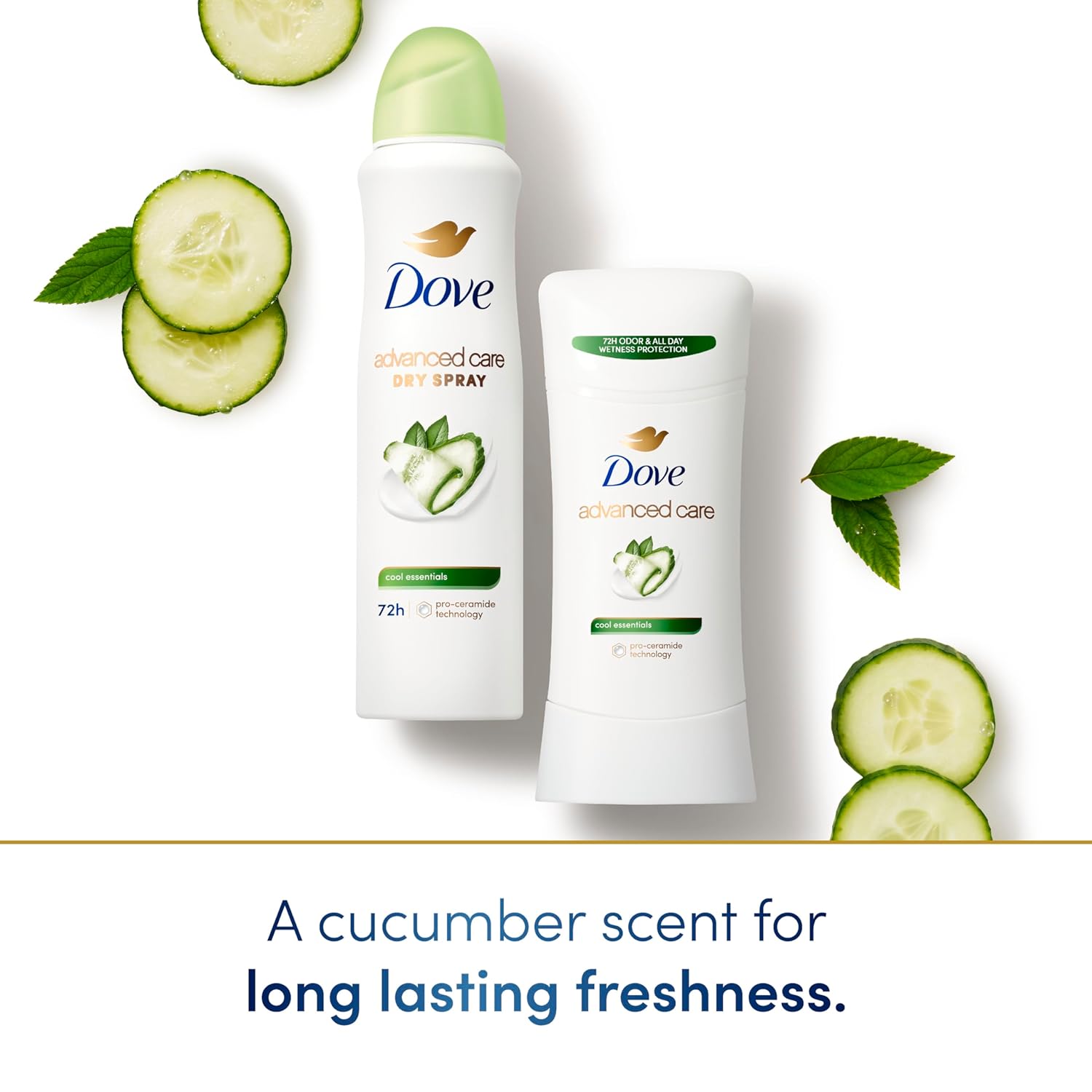 Dove Advanced Care Antiperspirant Deodorant Stick Cool Essentials 4 ct for helping your skin barrier repair after shaving 72 hour odor control and sweat protection with Pro Ceramide Technology 2.6 oz - Image 6