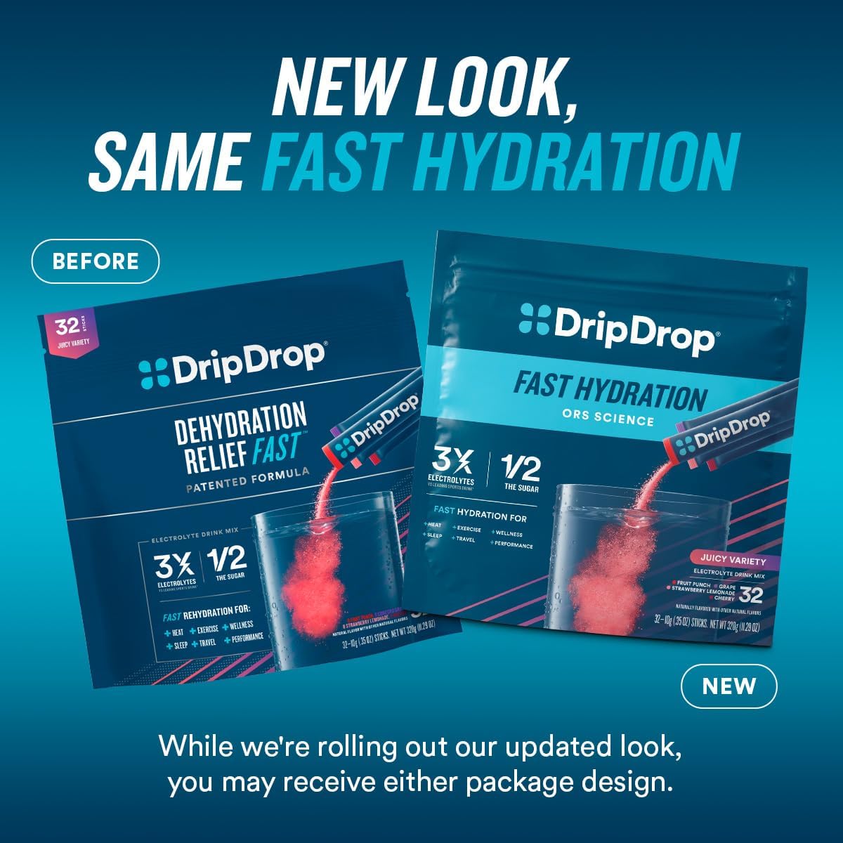 DripDrop Hydration Packets - Juicy Variety Pack - Single Serve Electrolytes Powder Drink Mix - Grape, Fruit Punch, Strawberry Lemonade, Cherry - Non-GMO, Gluten Free, Vegan - 16 Sticks - Image 5