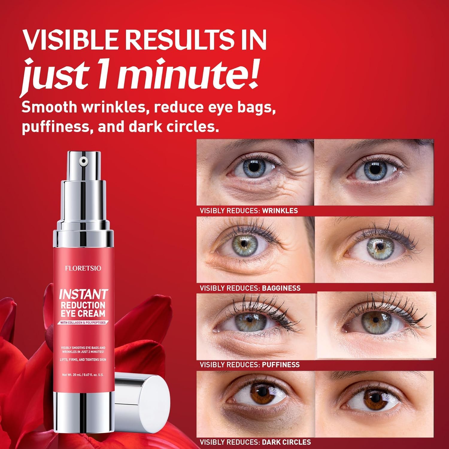 Instant Eye & Face Lift Cream: Rapid Under Eye Bags Wrinkles Puffiness Remover for Women and Men in 60 Seconds -Temporary Firming & Tightening Treatment - Wrinkle Filler 0.67oz - Image 2