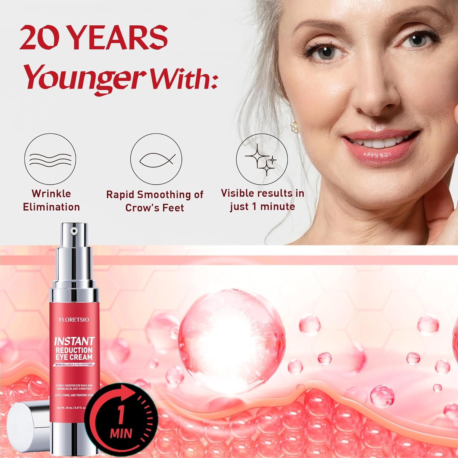 Instant Eye & Face Lift Cream: Rapid Under Eye Bags Wrinkles Puffiness Remover for Women and Men in 60 Seconds -Temporary Firming & Tightening Treatment - Wrinkle Filler 0.67oz - Image 4