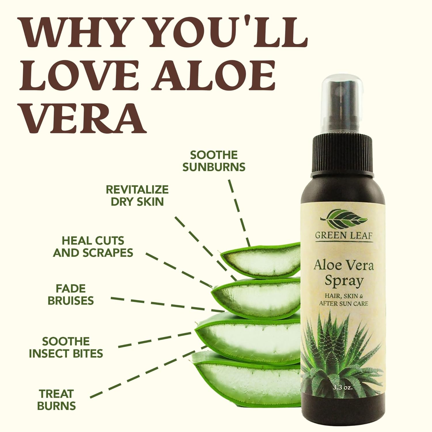 Green Leaf Naturals Aloe Vera Spray | 99% Cold-Pressed Aloe Vera Juice with Vitamin C, E & A | Hair, Skin, Facial Moisturizer, Sunburn Relief & After Sun Lotion 8oz - Image 6