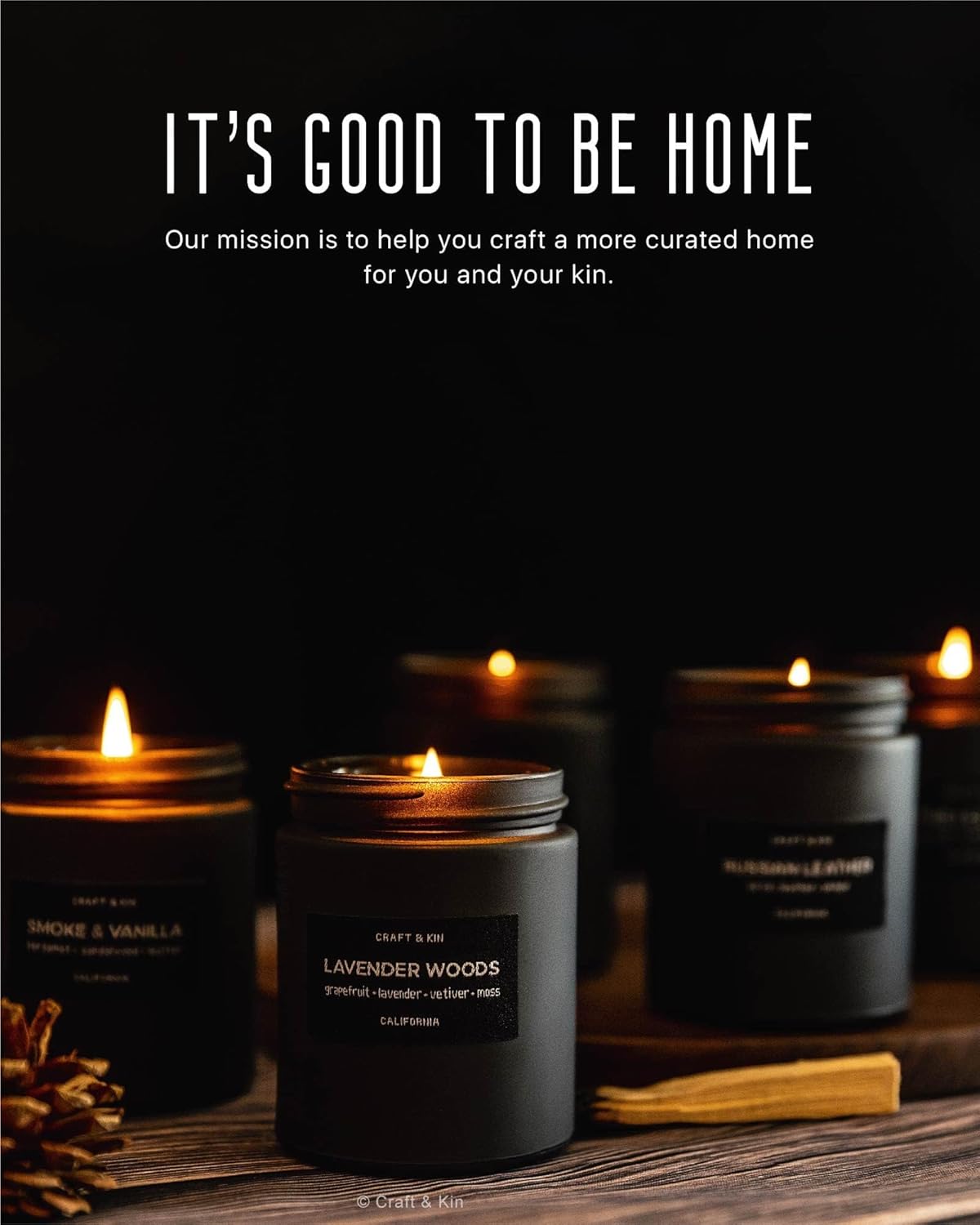 Craft & Kin Premium Pine & Clove Candle | Black Scented Candles | Fathers Day Gift for Dad | Long Lasting with 45 Hour Burn Time, 7.6oz | Made with Soy Wax | Aromatherapy at Home | Gifts for Men - Image 6