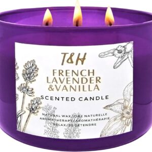 Lavender Vanilla Aromatherapy Candle 3 Wick | Scented Candles for Home | 15.8 oz Large Soy Candle | Relaxing Candles with Long Lasting Fragrance | Decorative Candle Gift for Women