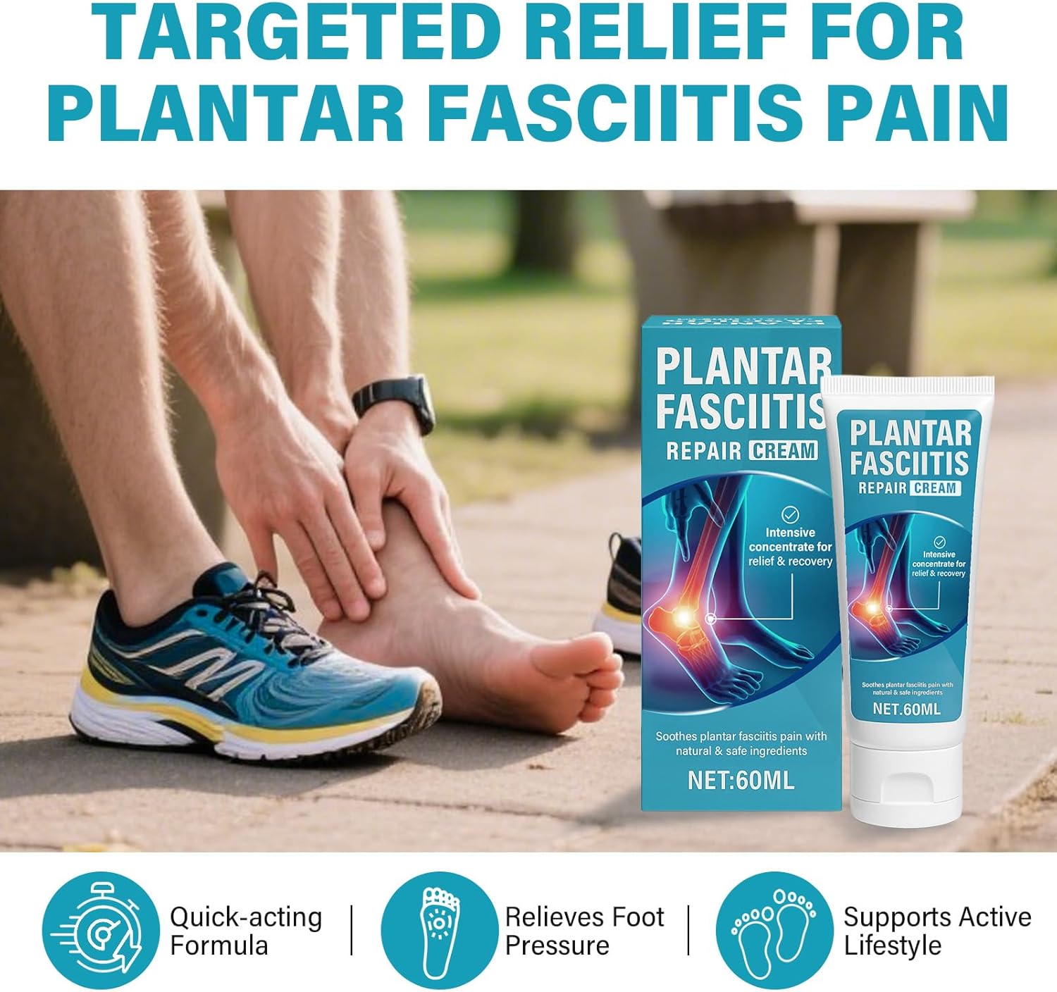 TRIXES 60ML Natural Foot Pain Relief Cream for Plantar Fasciitis and Heel Spurs - Image 3