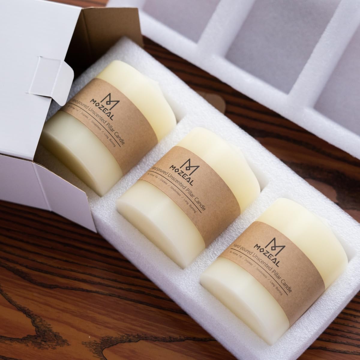 MOZEAL 3" x 6" Hand-Poured Unscented White Pillar Candles,Dripless Candles Set of 3,Long Lasting Burning,Approx 100 Hours Burn Time for Wedding,Dinner,Christmas and Home Decor - Image 5