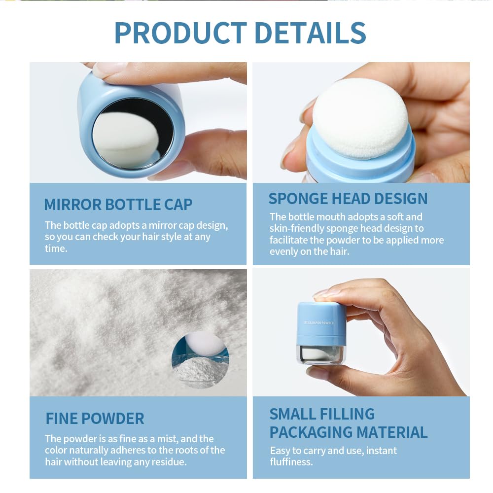 Dry Shampoo Powder, Dry Shampoo Volume Powder, Hair Powder for Women and Men, Travel Size Dry Shampoo with Sponge Brush and Mirror (Large, Fresh floral) - Image 4