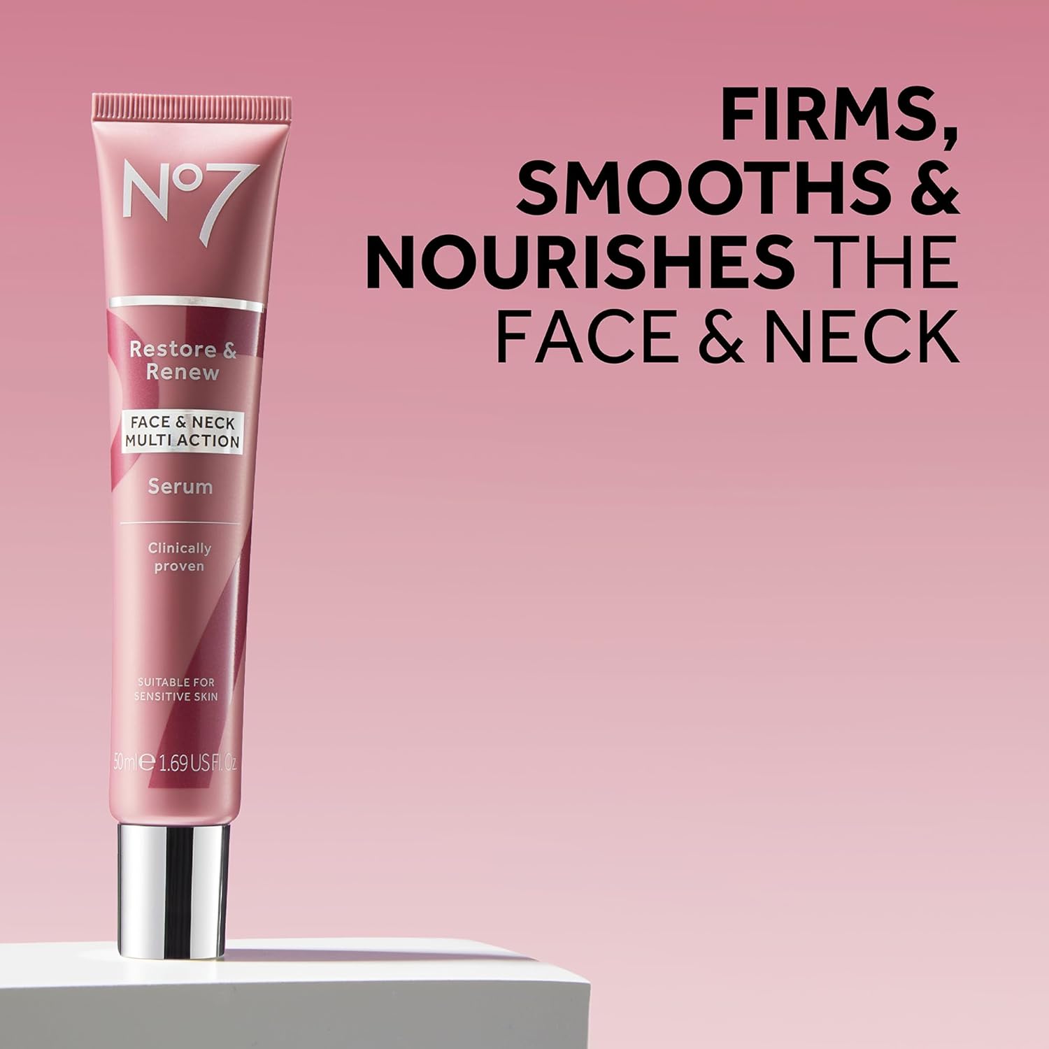 No7 Restore & Renew Multi-Action Face & Neck Serum - Anti Aging Face Serum for Women with Deep Wrinkle Repair - Collagen Infused with Hydrating Hibiscus Peptides & Hyaluronic Acid (0.5 Fl Oz) - Image 2
