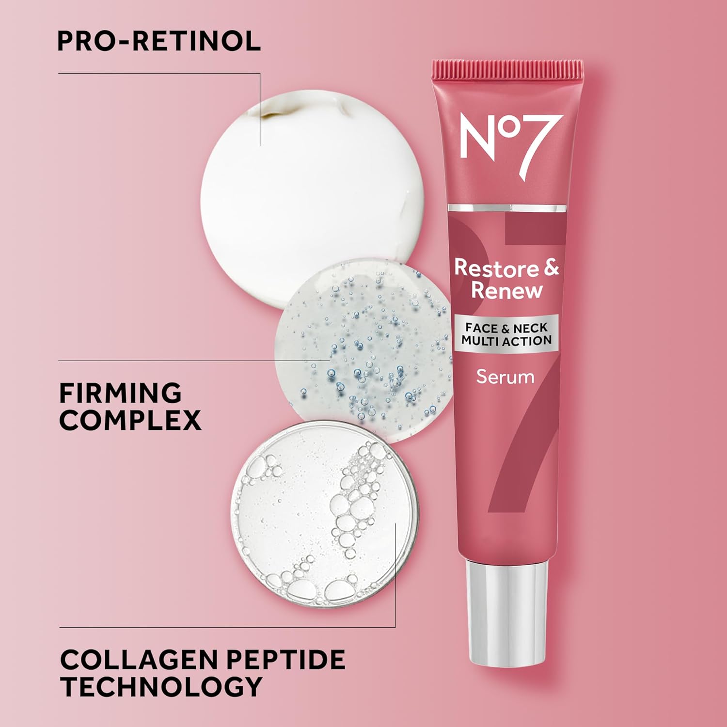 No7 Restore & Renew Multi-Action Face & Neck Serum - Anti Aging Face Serum for Women with Deep Wrinkle Repair - Collagen Infused with Hydrating Hibiscus Peptides & Hyaluronic Acid (0.5 Fl Oz) - Image 6