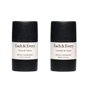 Each & Every All Natural Deodorant for Women & Men - Sensitive Skin, Vegan, Baking Soda & Aluminum-Free Deodorant - Clean Long Lasting Odor Control - Multiple Scents, Natural Fragrance (2.5oz, 2pk)