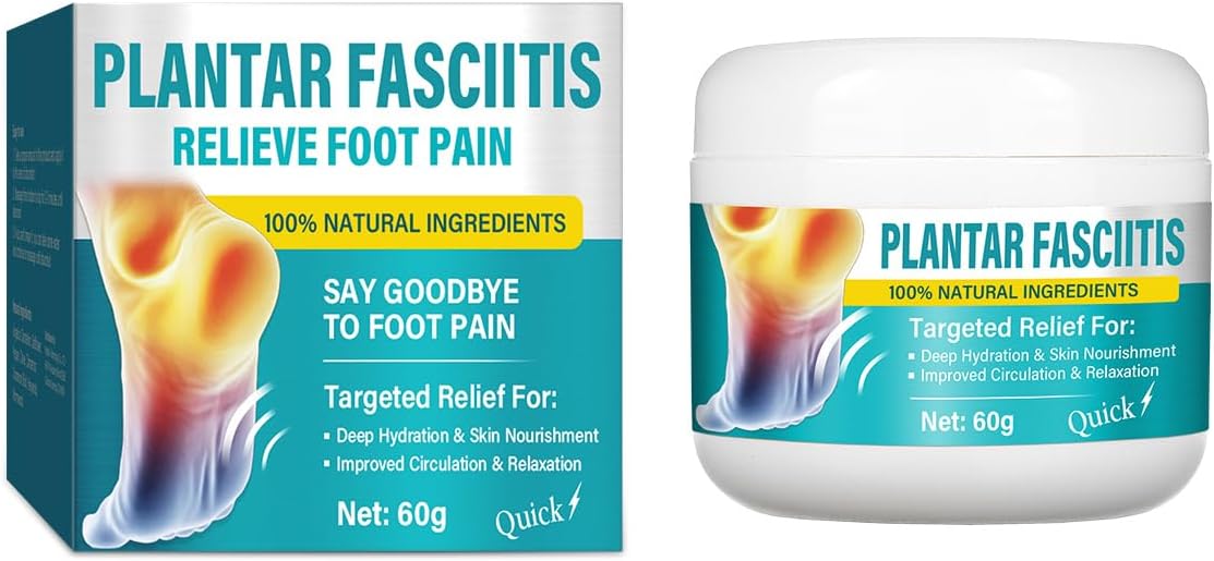 Plantar Fasciitis Relief Cream, Fast-Acting Foot & Heel Pain Cream for Plantar Fasciitis, Heel Spurs, Knee & Joint Discomfort, Soothes Feet, Hands & Legs Pain, 60g