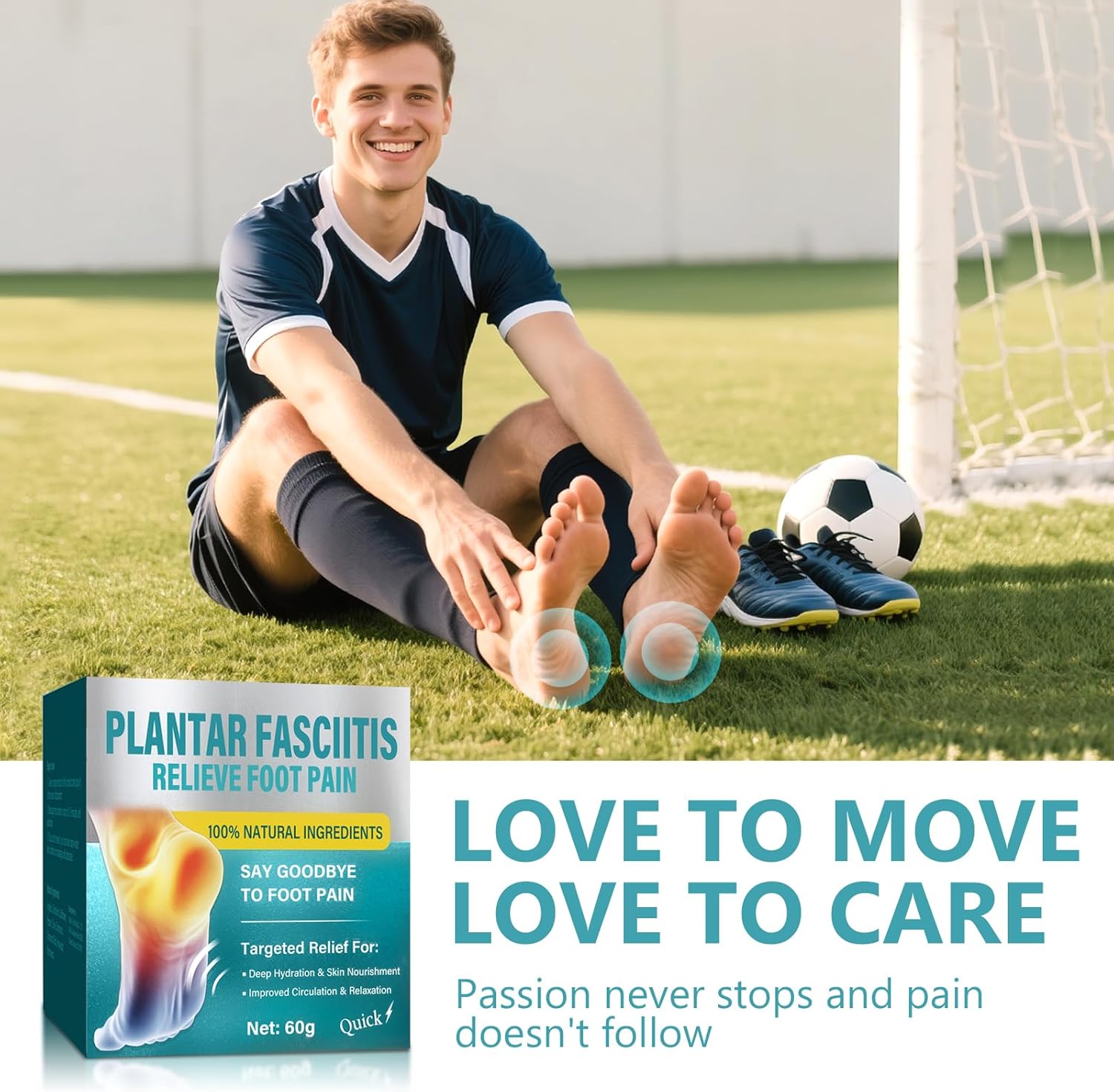 Plantar Fasciitis Relief Cream, Fast-Acting Foot & Heel Pain Cream for Plantar Fasciitis, Heel Spurs, Knee & Joint Discomfort, Soothes Feet, Hands & Legs Pain, 60g - Image 2