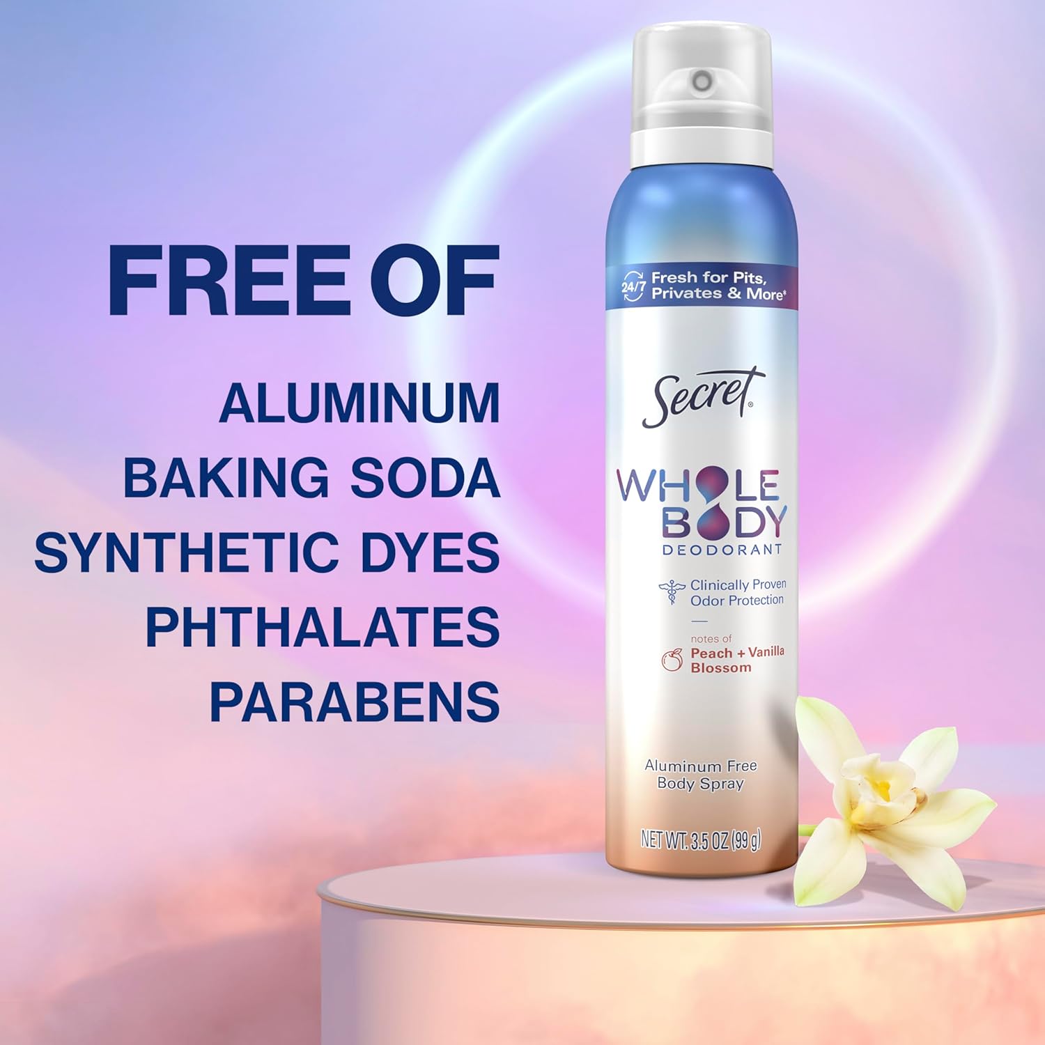 Secret Whole Body Feminine Wash + Deodorant Spray Bundle for Women, Peach + Vanilla Blossom Scent, Aluminum Free, Odor Protection, 8.0 oz & 3.5 oz (Pack of 2) - Image 6