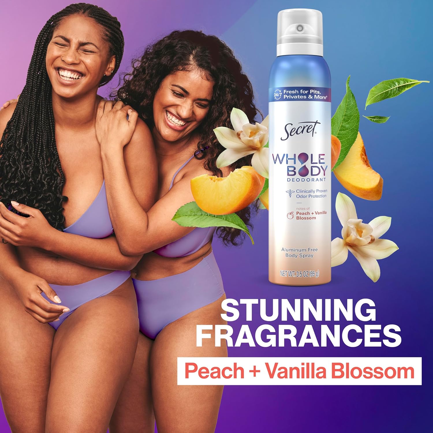 Secret Whole Body Feminine Wash + Deodorant Spray Bundle for Women, Peach + Vanilla Blossom Scent, Aluminum Free, Odor Protection, 8.0 oz & 3.5 oz (Pack of 2) - Image 14