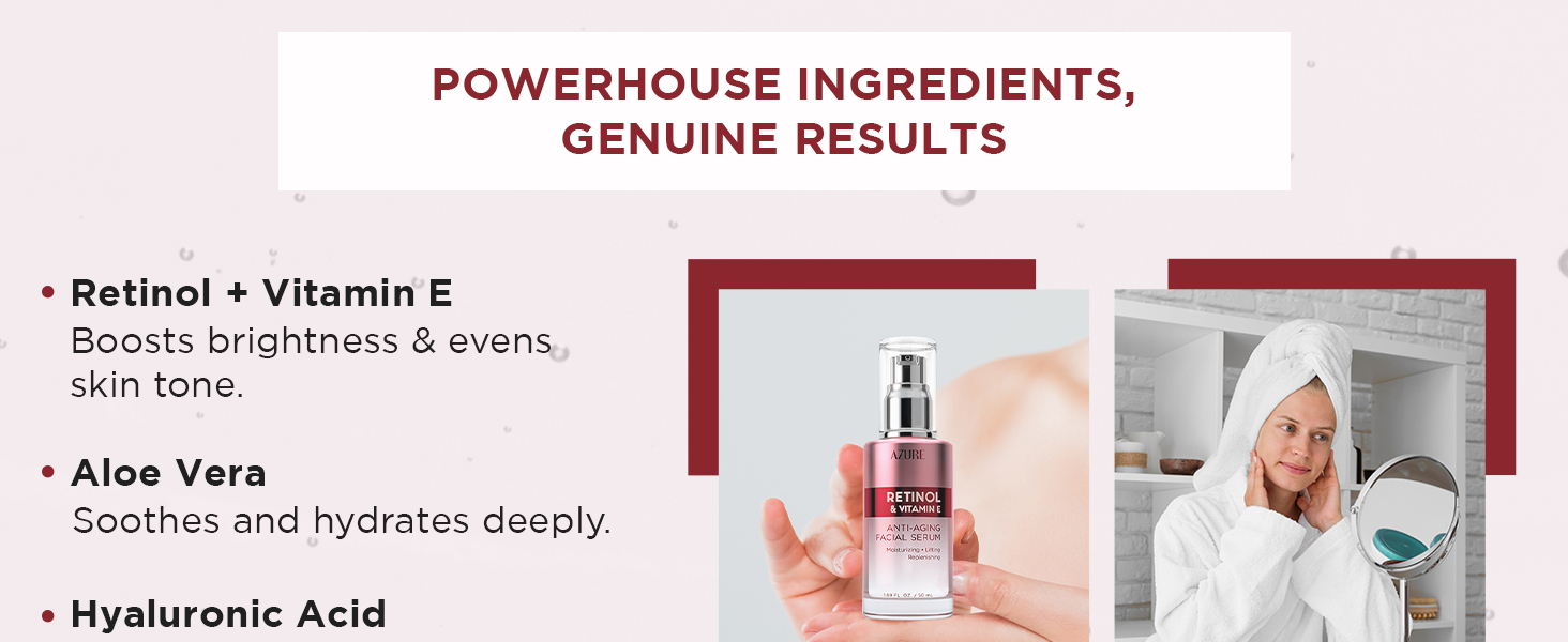 AZURE Retinol & Vitamin E Anti Aging Facial Serum - Lifting, Replenishing & Moisturizing Face Serums