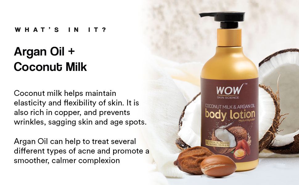 WOW Coconut Milk Argan Oil Hydration Moisturizing Body Lotion Soothe Dry Itchy Sensitive Skin
